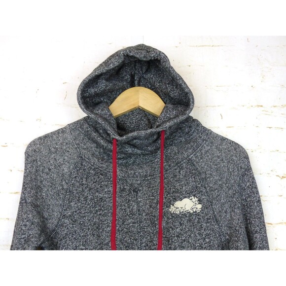 Roots Canada Womens XS Hooded Pullover Sweater Heather Black Varsity Cuffs - Picture 3 of 14